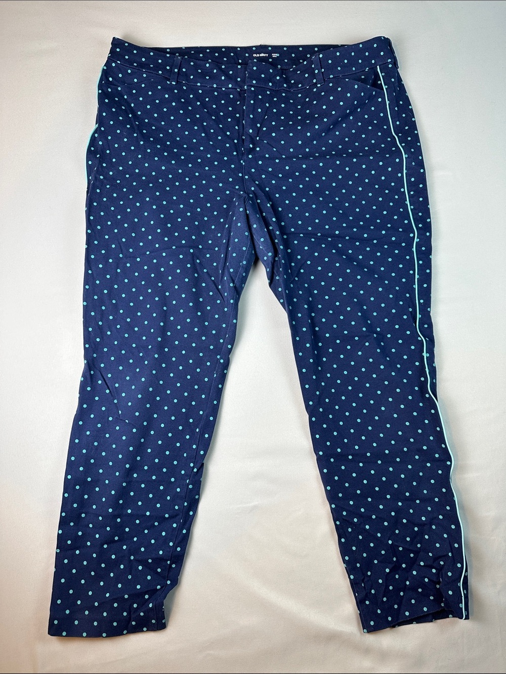Old Navy Navy Blue Teal Polka Dot Pants 18 Pixie Ankle Pockets Business Casual